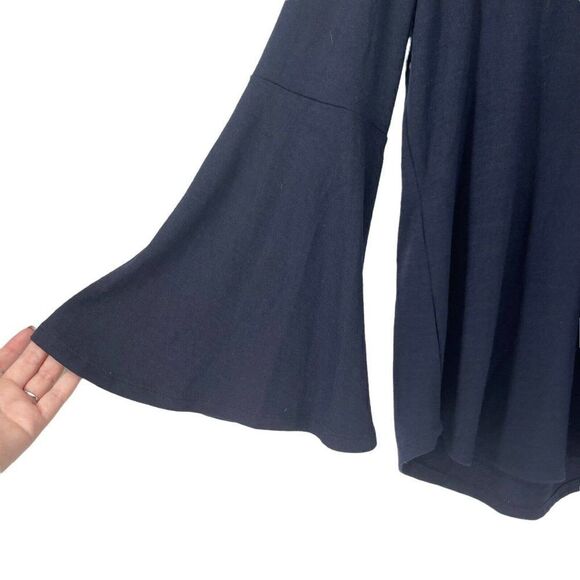 LOFT Bell Sleeve Knit Top Navy Blue V Neck Scooped Back Classic Womens Size S - Picture 4 of 6